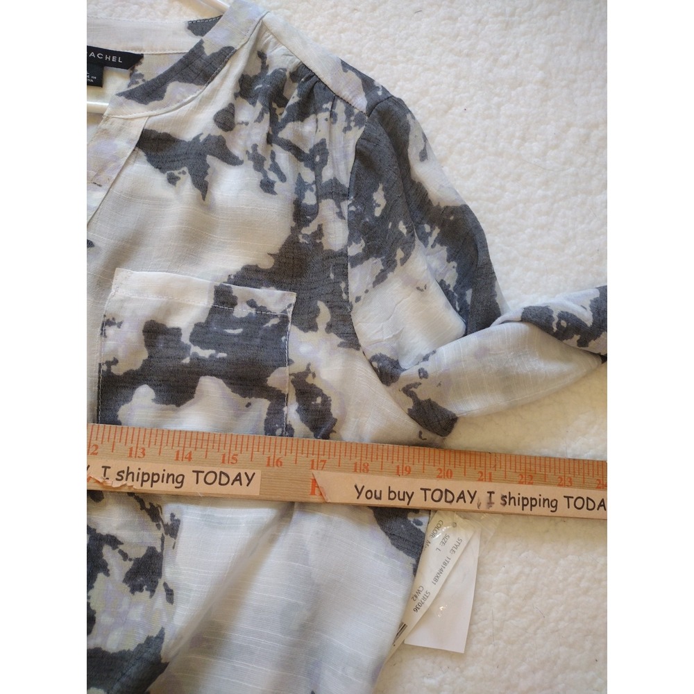 Zac & Rachel Blouse L Women's Gray Abstrac Roll Tap Long Sleeve Button Front - Picture 4 of 7